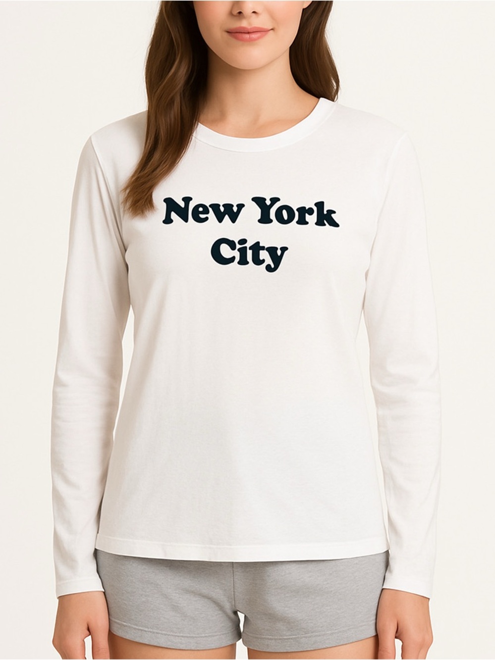 KULE White Long Sleeve Tee with Navy 'New York City' Logo